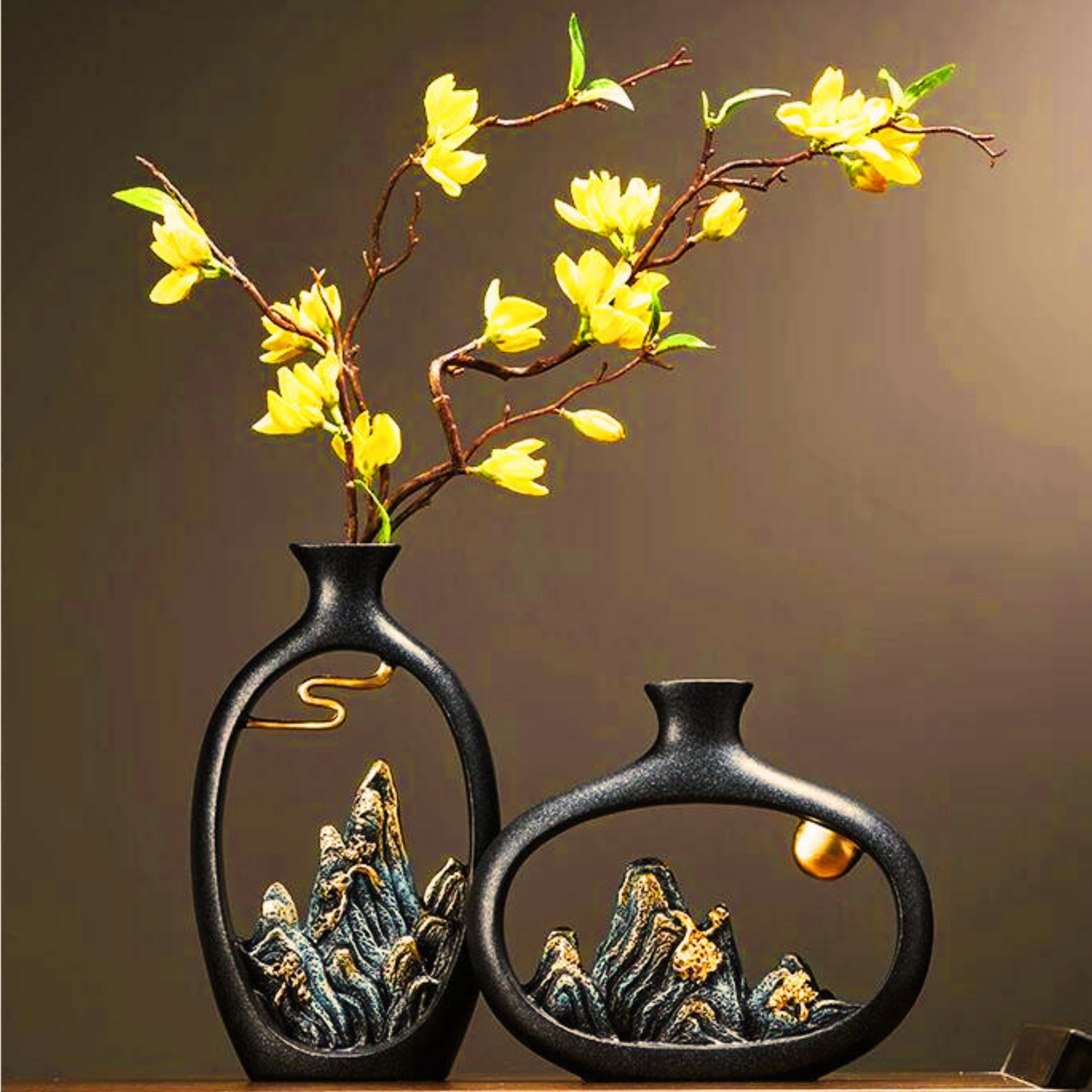 Black Japanese style feng shui wealth vase office Living room desktop decoration vase