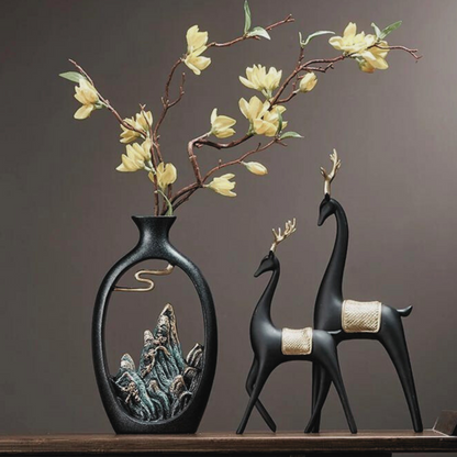 Black Japanese style feng shui wealth vase office Living room desktop decoration vase