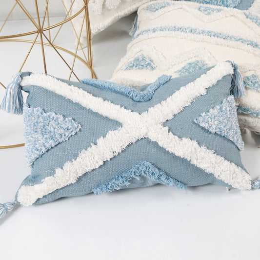 1Pc Blue Geometric Pattern Tufted Throw Pillow Covers,