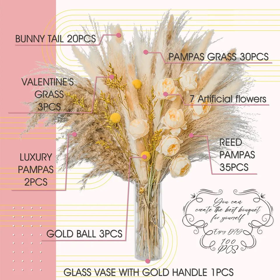 Dried Pampas Grass Decor-Pompous Grass Bouquet