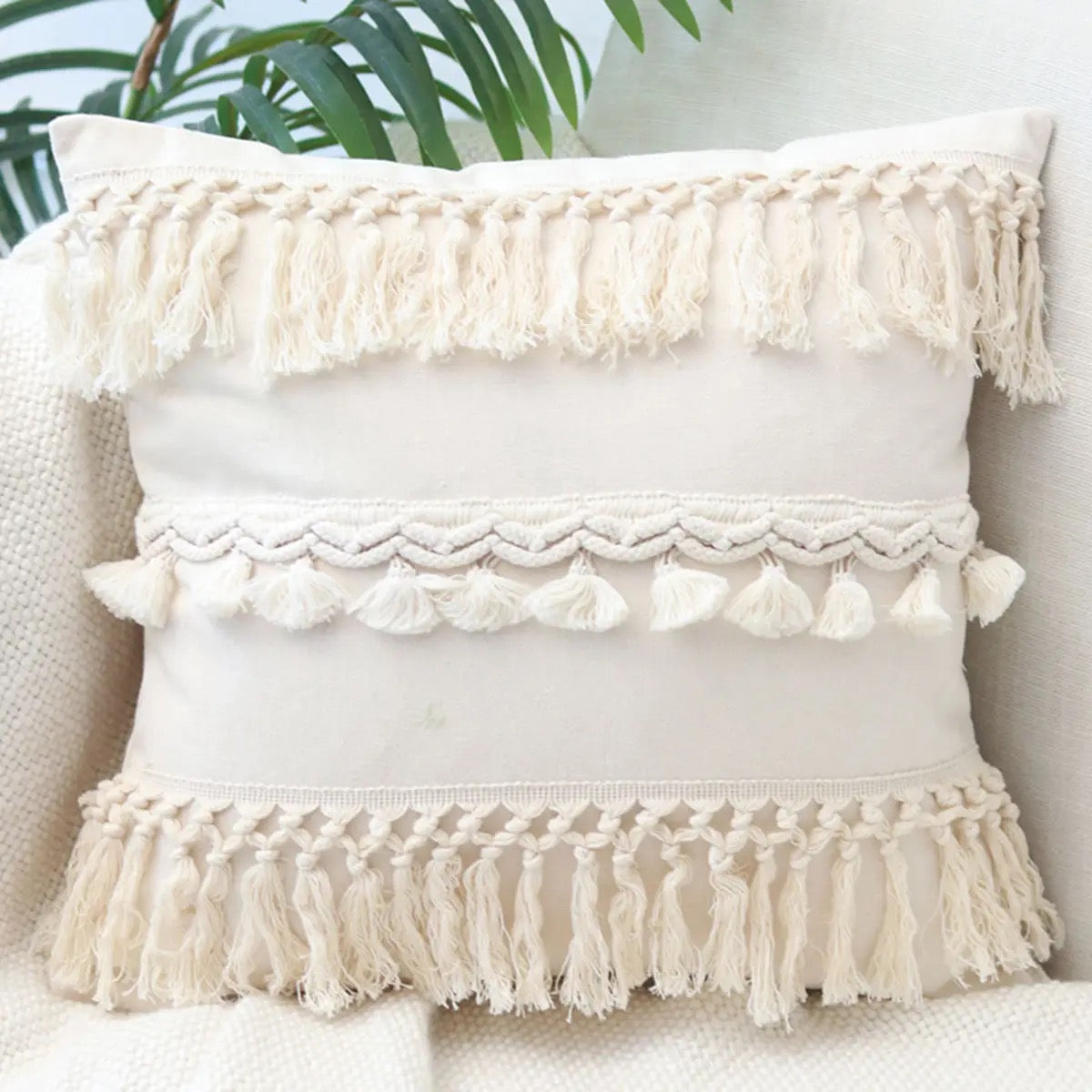 Boho Decorative Throw Pillow Covers With Tassel For Couch Bed Sofa