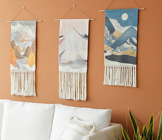 Spectec Home Exclusive Scenery Hanging Tapestry with Handmade Tassels Dorm Hotel Wall Fabric Blanket Cover Decoration Home Stay Aesthetic Decor