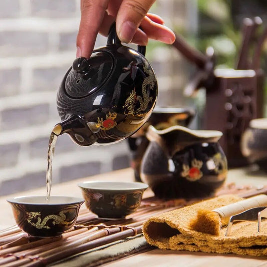 Black Ceramic handmade Chinese Dragon TeaPot