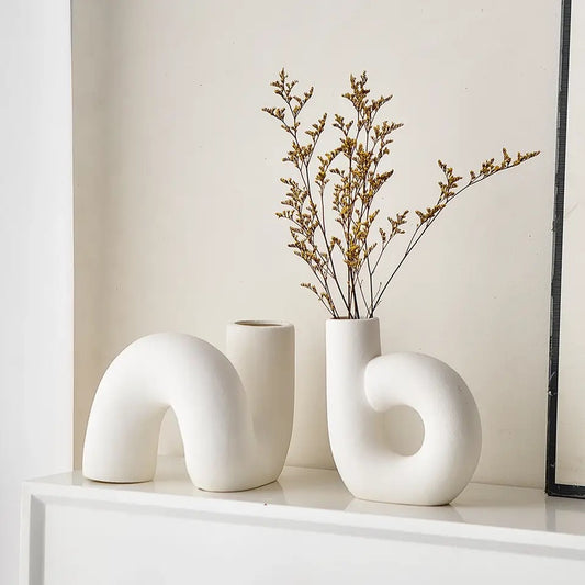 White Ceramic Vases for Interior Office Home Decorations Cute Room Decor Vase