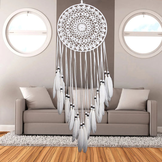 White Dream Catcher Nordic Style Feather Weaving Wall Hanging Home Living Room Adult Kids Bedroom Decor Wind Chimes Dreamcatcher