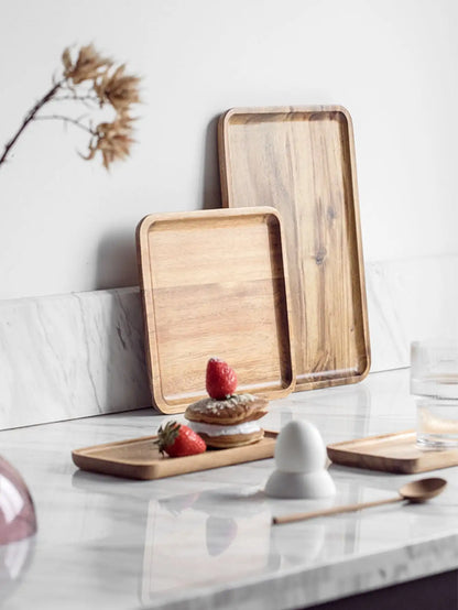 Wooden Square Trays for Serving, Wooden Plates Serving Board for Cheese Appetizer Charcuterie Food Dessert Home Party