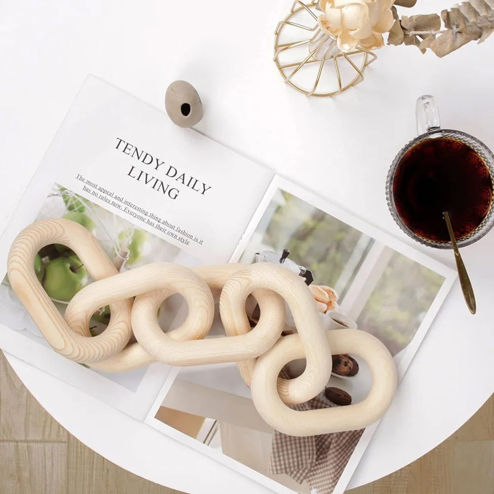 Elevate your space with our hand-carved natural wood chain link decoration, perfect for adding a touch of Minimal Decor and Bohemian charm. Ideal for mid-century modern, farmhouse, or white decor styles, this unique piece complements any living room or bedroom with its rustic elegance