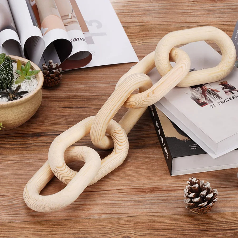 Elevate your space with our hand-carved natural wood chain link decoration, perfect for adding a touch of Minimal Decor and Bohemian charm. Ideal for mid-century modern, farmhouse, or white decor styles, this unique piece complements any living room or bedroom with its rustic elegance