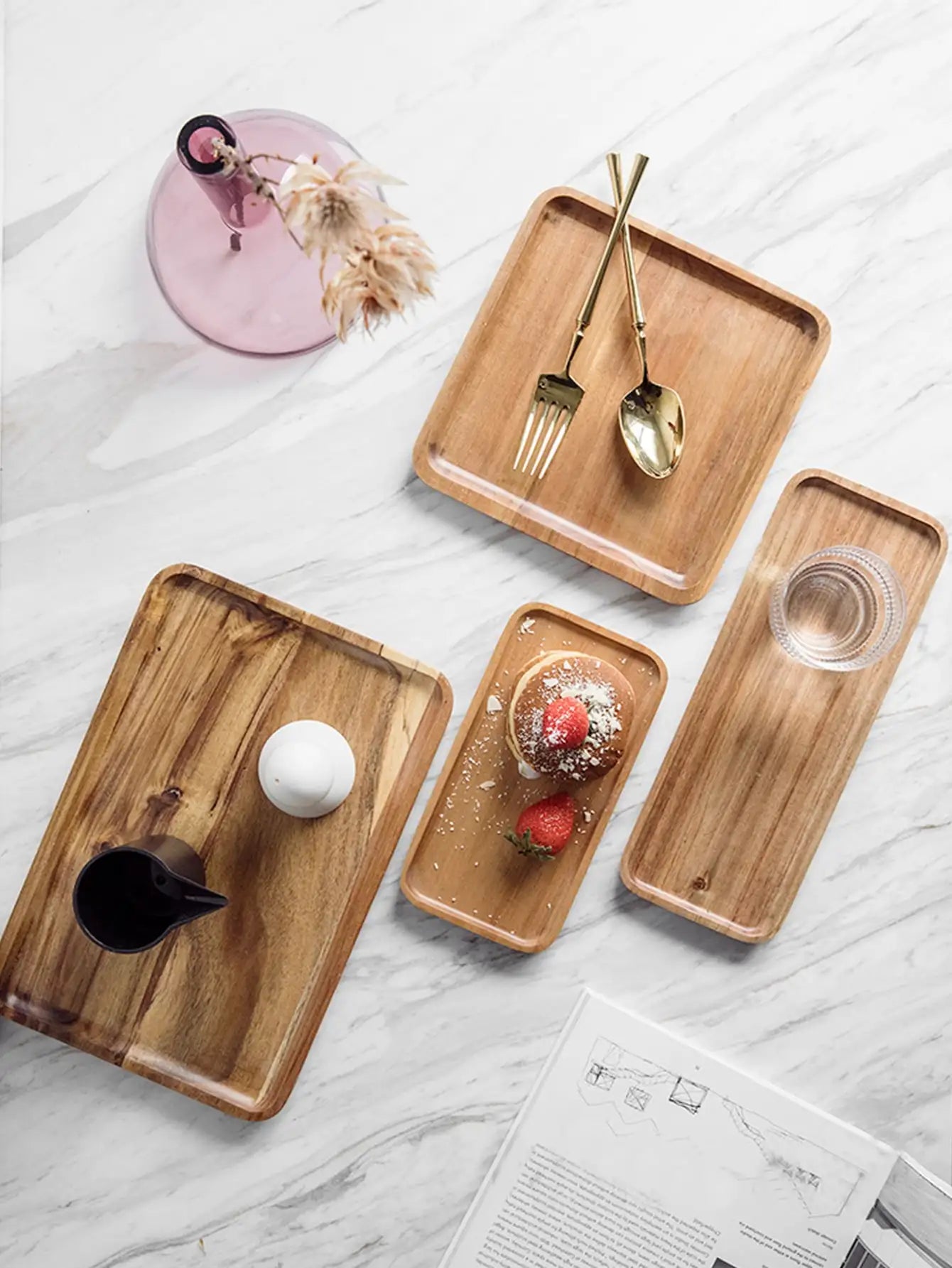 Wooden Square Trays for Serving, Wooden Plates Serving Board for Cheese Appetizer Charcuterie Food Dessert Home Party