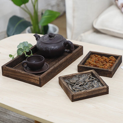 Rustic Wooden Serving Trays with Handle Rectangular Nesting Multipurpose Trays for Tea Coffee Breakfast Table Centerpieces