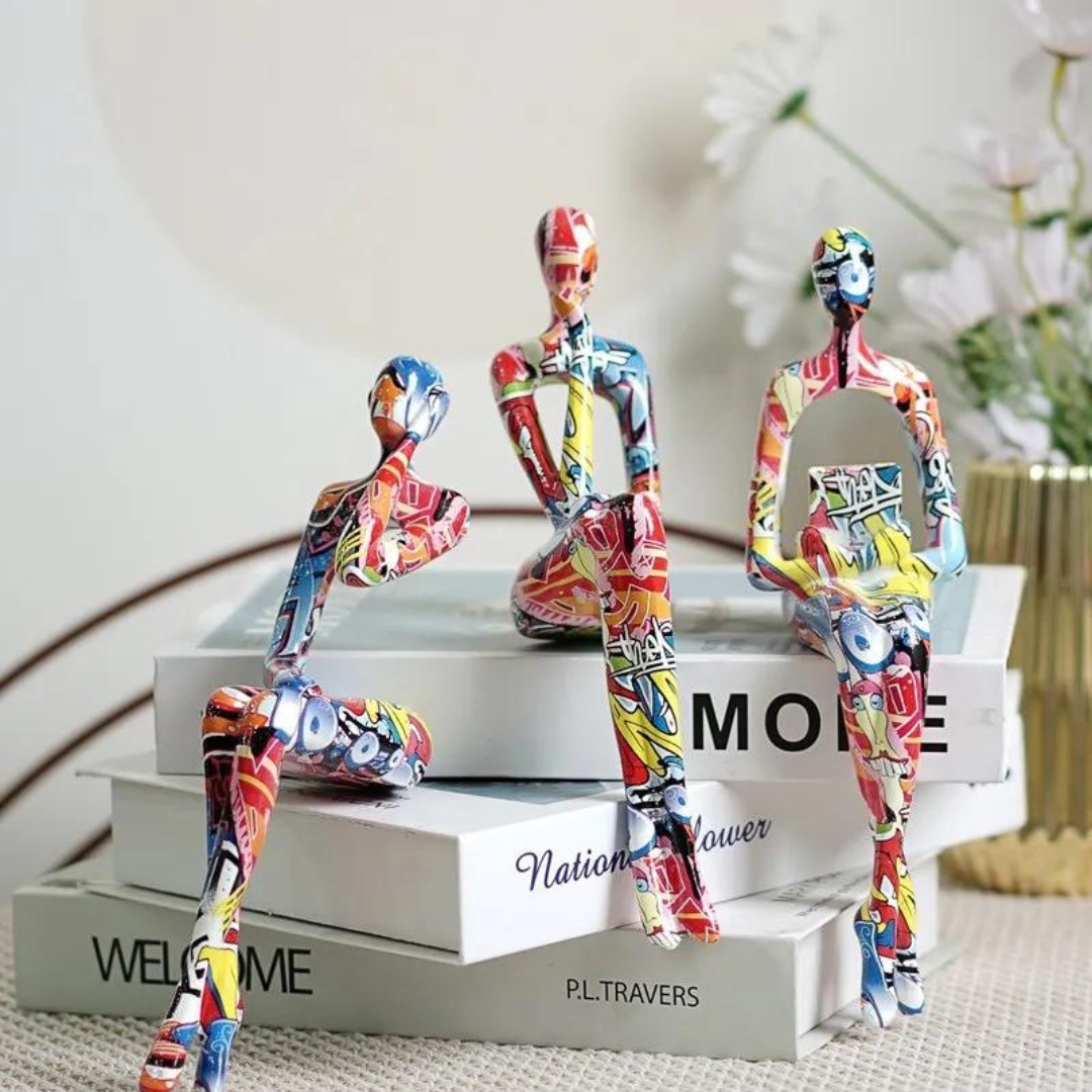 Infuse Boho Style and modern minimal design into your decor with this Graffiti Abstract Figurine. This modern pop art sculpture adds an eclectic touch to any space, making it perfect for a bedroom boho style, boho living room, or as a unique accent on your bookshelf or desk. Ideal for white decor and bohemian decor lovers seeking a standout piece