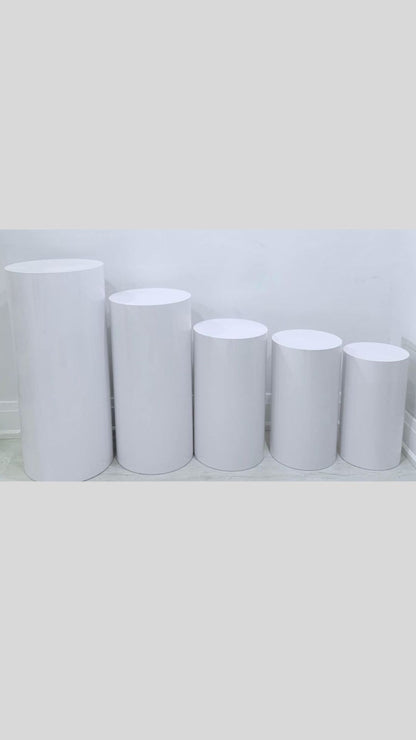 Plinth Rental - 3/5-Piece Acrylic Cylinder Pedestal Set - Display Pillars for Party Decor, Weddings, Birthdays