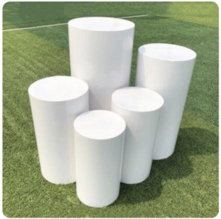 Plinth Rental - 3/5-Piece Acrylic Cylinder Pedestal Set - Display Pillars for Party Decor, Weddings, Birthdays